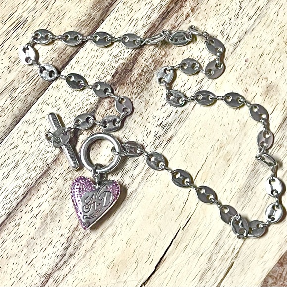 Harley-Davidson 2011 Silver Toggle Necklace with Pink Pave Heart Pendant - Picture 7 of 7